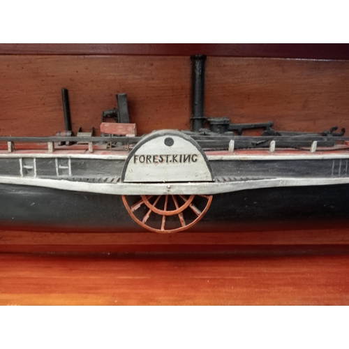 336 - Mounted half model of Iron paddle steamer. {H 31cm x W 81cm x D 11cm }.