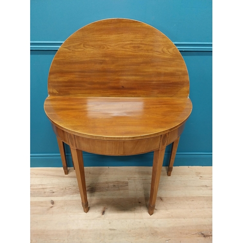 337 - Georgian mahogany and satinwood inlaid demi lune turn over leaf card table raised on square tapered ... 