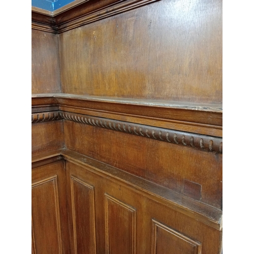 341 - Victorian oak wall panelling. {H 188cm x W 250cm x return W 95cm x D 12cm }.