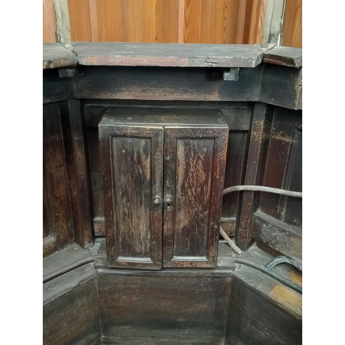 346 - Unusual 19th C. oak and brass ticket booth. {H 220cm x W 157cm x 157cm }.