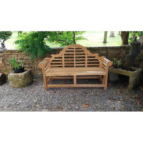 350 - Exceptional quality teak Lutyens three seater garden bench {105 cm H x 165 cm W x 60 cm D}.(not avai... 