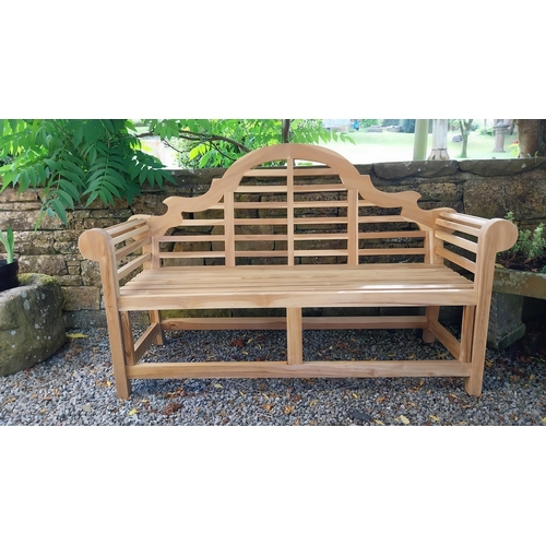 350 - Exceptional quality teak Lutyens three seater garden bench {105 cm H x 165 cm W x 60 cm D}.(not avai... 