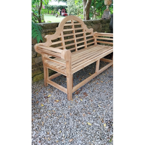 350 - Exceptional quality teak Lutyens three seater garden bench {105 cm H x 165 cm W x 60 cm D}.(not avai... 