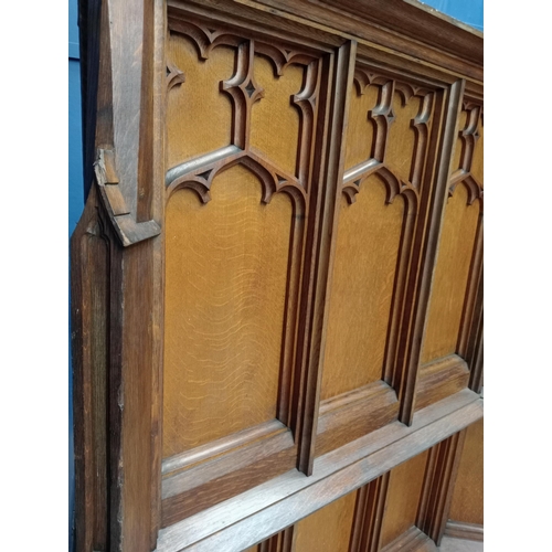 355 - Victorian oak carved pulpit front in the Gothic style. {H 164cm x W 370cm x D 60cm }.