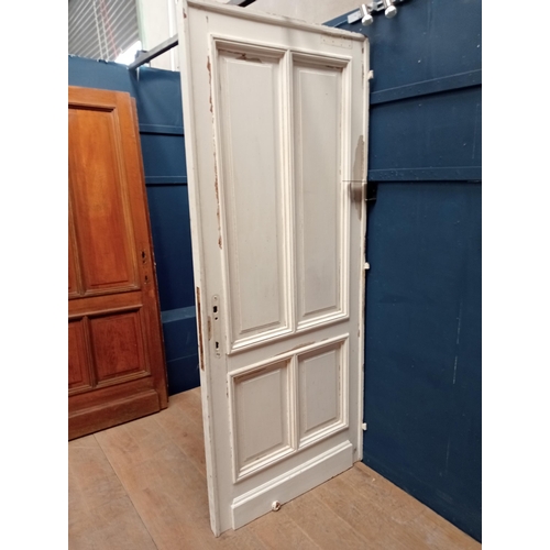 359 - Oak four panelled door- divider painted one side. {H 216cm x W 93cm x D 7cm }.