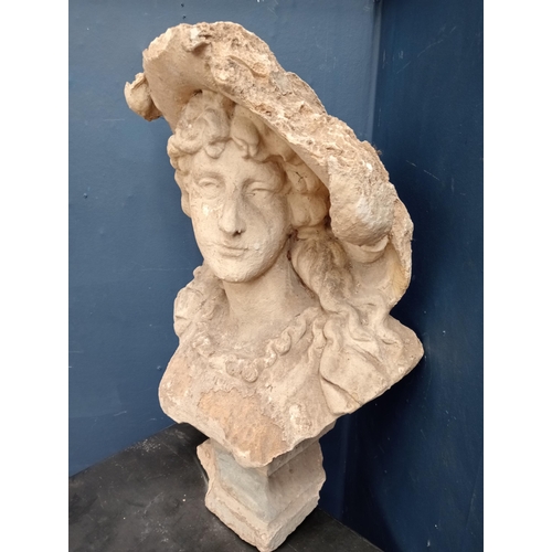 36 - 19th C. Alabaster bust of a young girl with slight damage. {H 68cm x W 44cm x D 22cm}.