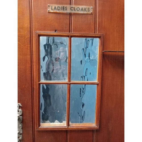 369 - Oak glazed door divider ladies cloaks {H 196cm x W 76cm x D 6cm }.