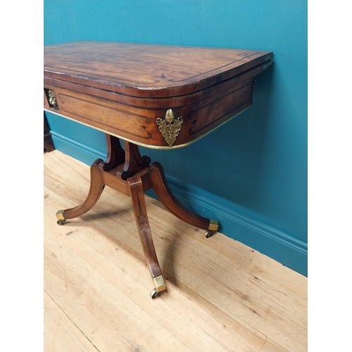 377 - Exceptional quality Regency turn over leaf card table with brass mounts raised on lyre supports, fou... 