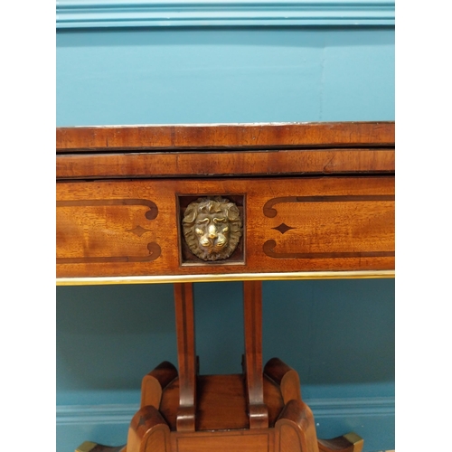 377 - Exceptional quality Regency turn over leaf card table with brass mounts raised on lyre supports, fou... 