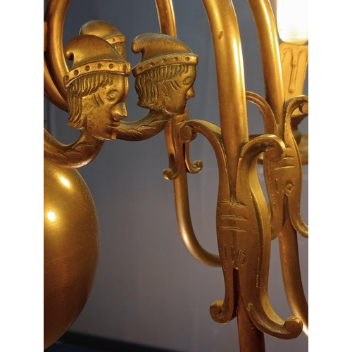 38 - Good quality decorative eight branch gilded brass chandelier. {H 100cm x Dia 90cm }.