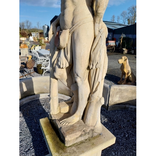 380 - Moulded stone statue of Hercules on square pedestal. {252 cm H x  60 cm W x  60 cm D}.