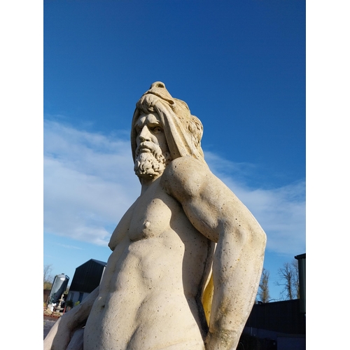 380 - Moulded stone statue of Hercules on square pedestal. {252 cm H x  60 cm W x  60 cm D}.