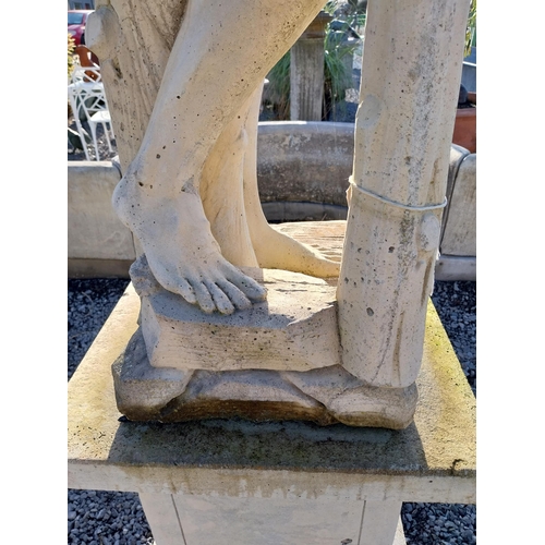 380 - Moulded stone statue of Hercules on square pedestal. {252 cm H x  60 cm W x  60 cm D}.