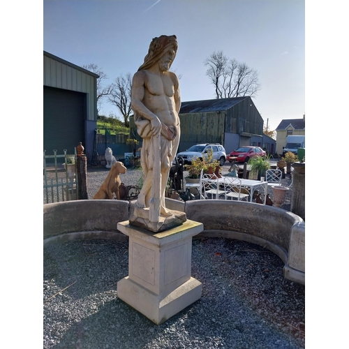 380 - Moulded stone statue of Hercules on square pedestal. {252 cm H x  60 cm W x  60 cm D}.