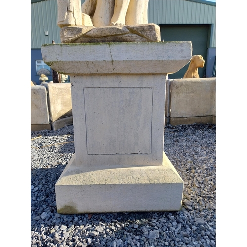 380 - Moulded stone statue of Hercules on square pedestal. {252 cm H x  60 cm W x  60 cm D}.