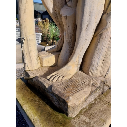 380 - Moulded stone statue of Hercules on square pedestal. {252 cm H x  60 cm W x  60 cm D}.