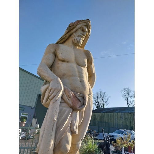 380 - Moulded stone statue of Hercules on square pedestal. {252 cm H x  60 cm W x  60 cm D}.