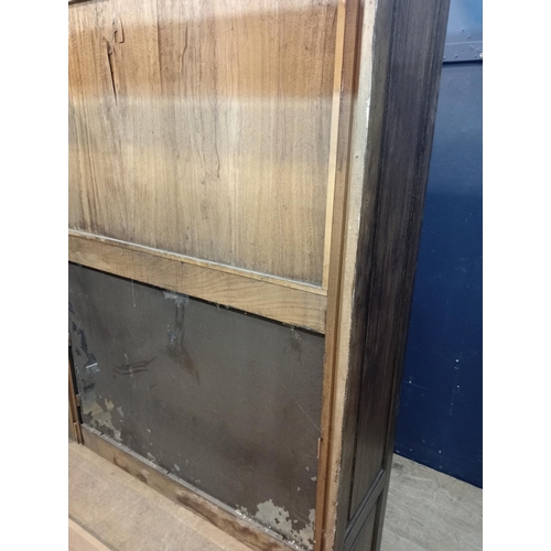 381 - Victorian Oak overmantle with distressed mirrored glass {H 185cm x W 153cm x D 38cm }.