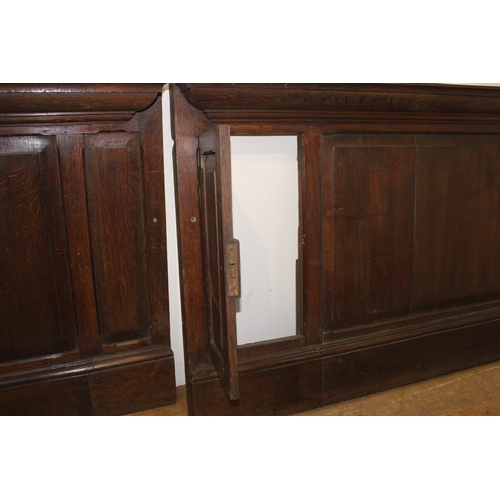 394 - 19th C. oak wall panelling with one secret opening door. {H 86cm x W 312cm x D 15cm }.