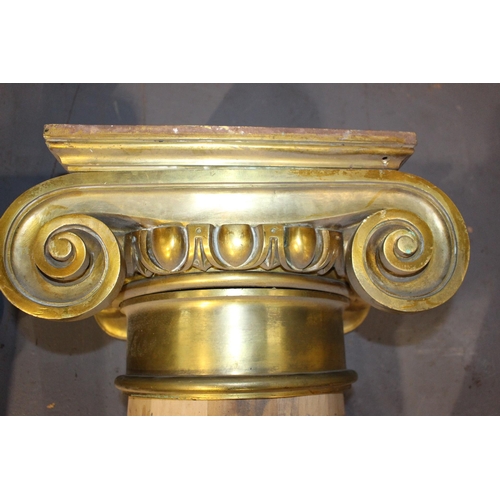 404 - Pair of 19th C. Reeded oak pillars with brass Corinthian head and brass floor base {H 308cm x W 45cm... 