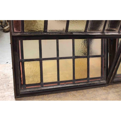 409 - Pair of Victorian arched wrought iron leaded glass windows with opening to bottom. {each H 228cm x W... 