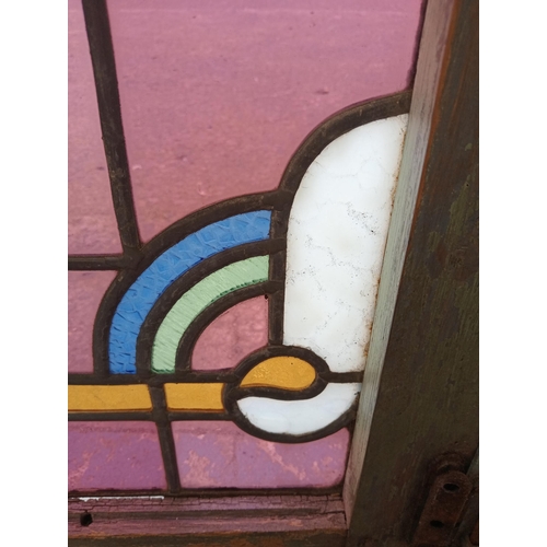 410 - Pair of Art Deco stain glass leaded windows {H 80cm x W 93cm x D 5cm}.