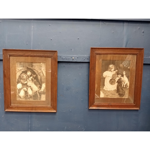 411 - Victorian pair of Arthur J Elsey prints Children and Dogs mounted in oak frames. {H 28cm x W 23cm }.