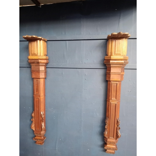 425 - Pair of carved mahogany half columns. {H 142cm x W 26cm x D 27cm }.