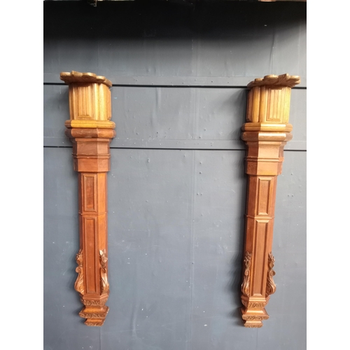 425 - Pair of carved mahogany half columns. {H 142cm x W 26cm x D 27cm }.