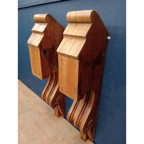 434 - Pair of unusual decorative wooden corbels {H 141cm x W 23cm x D 36cm}.