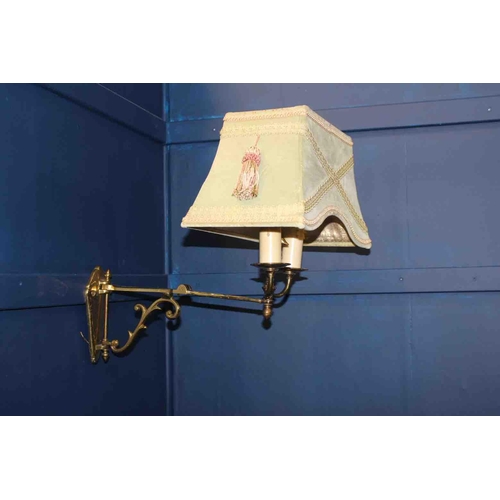 438 - Single 1930's brass wall light with rectangular braiding and tassel shade {H 38cm x W 36cm x D 46cm}... 