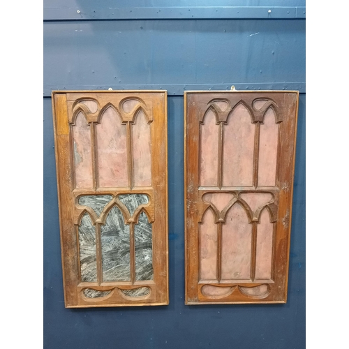 439 - Pair of glazed 19th c. oak gothic windows {Each H 114cm x W 55cm x D 4cm }.