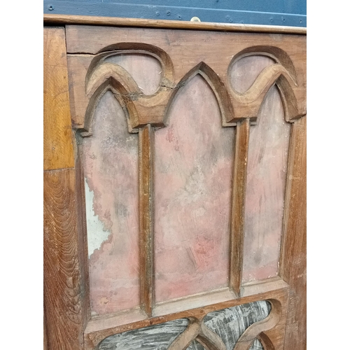 439 - Pair of glazed 19th c. oak gothic windows {Each H 114cm x W 55cm x D 4cm }.