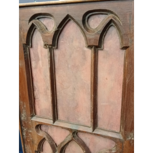 439 - Pair of glazed 19th c. oak gothic windows {Each H 114cm x W 55cm x D 4cm }.