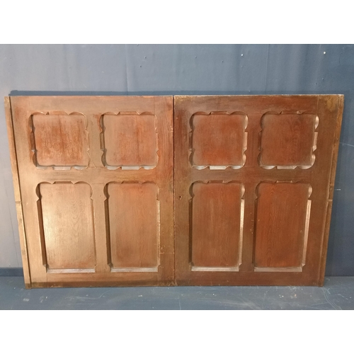 441 - Pair of Gothic style pitch pine wall panels. {H 86cm x W 138cm x D 3cm }.