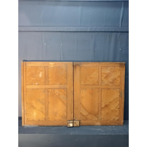 441 - Pair of Gothic style pitch pine wall panels. {H 86cm x W 138cm x D 3cm }.