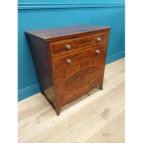 447 - Good quality 19th C. mahogany and satinwood side cabinet with single blind doors and brass handles r... 