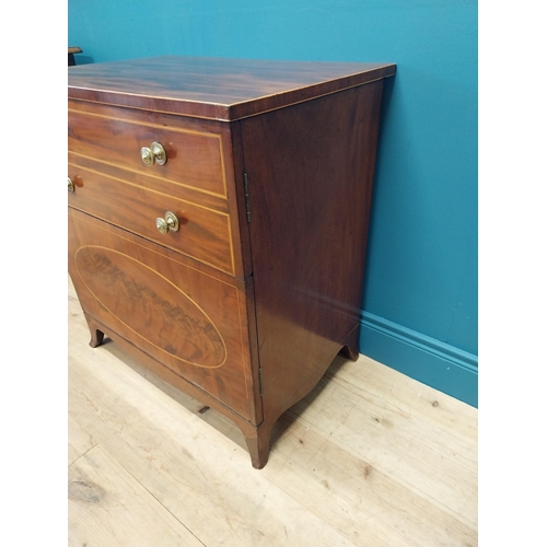 447 - Good quality 19th C. mahogany and satinwood side cabinet with single blind doors and brass handles r... 