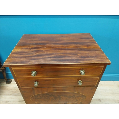 447 - Good quality 19th C. mahogany and satinwood side cabinet with single blind doors and brass handles r... 