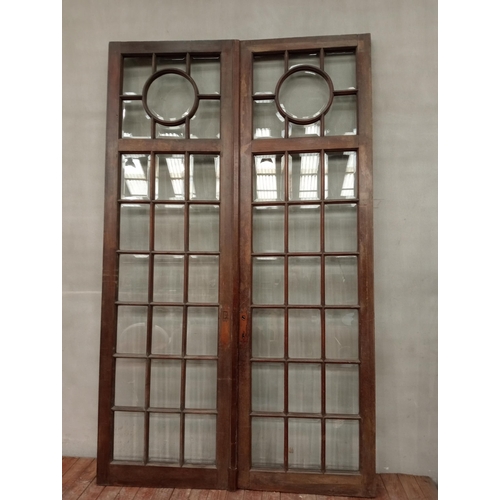 448 - Good pair of large early 20th C. French oak doors with bevelled glass porthole. {H 198cm x W 172cm x... 