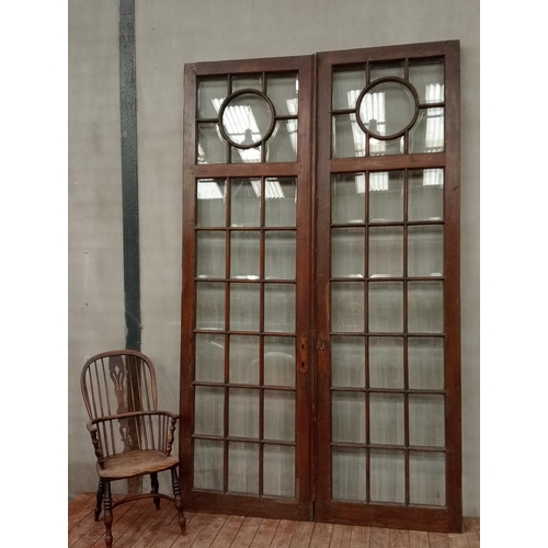 448 - Good pair of large early 20th C. French oak doors with bevelled glass porthole. {H 198cm x W 172cm x... 