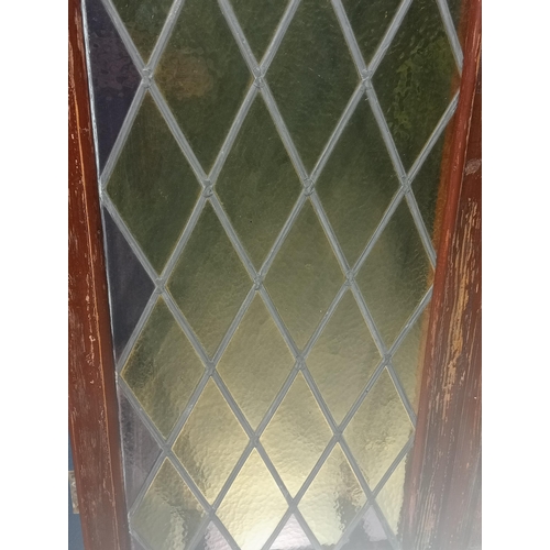 451 - Pair of leaded stain glass lattice windows {H 168cm x W 108cm x D 7cm}.