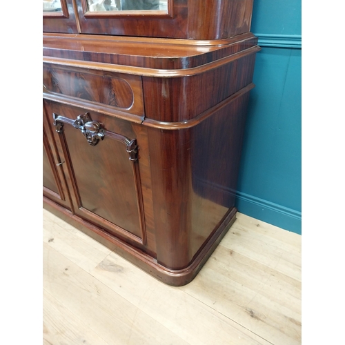 457 - Exceptional quality Victorian flamed mahogany bookcase with two mirrored doors above two drawers abo... 