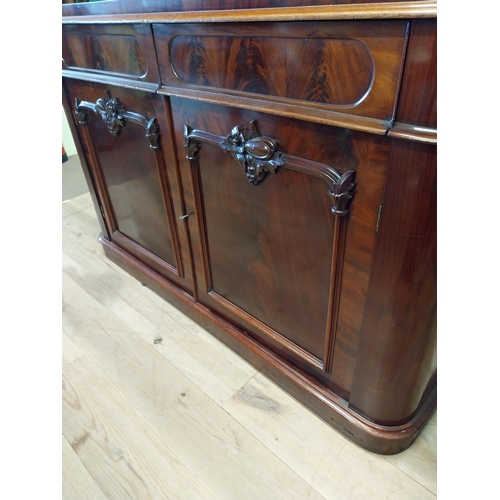 457 - Exceptional quality Victorian flamed mahogany bookcase with two mirrored doors above two drawers abo... 