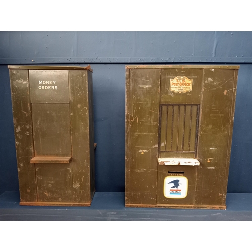 458 - Pair of metal post office teller doors {H 117cm x W 146cm x D 47cmx Total D 47cm }.