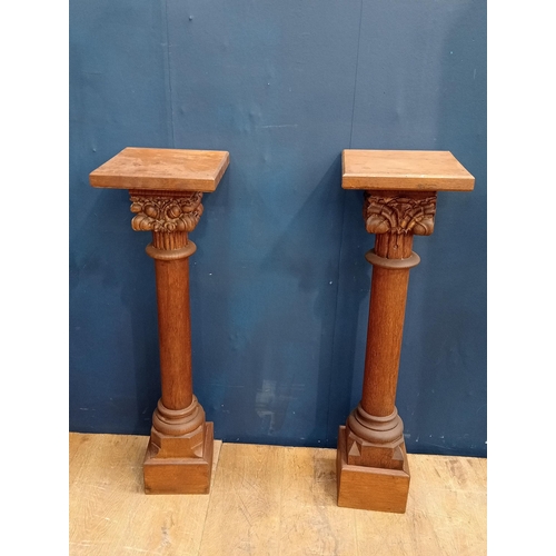 462 - Pair of Victorian oak carved pedestals {H 90cm x W 25cm x D 25cm}.