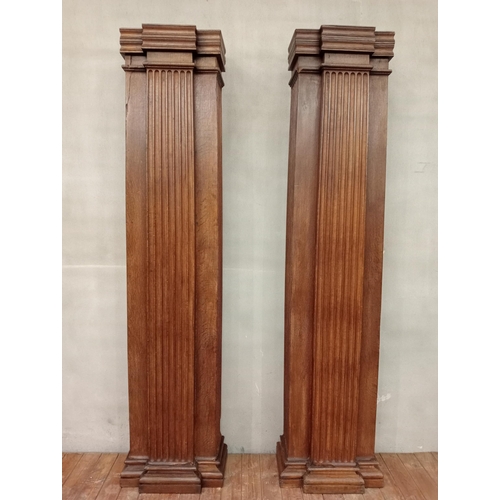 463 - Pair of Victorian oak Corinthian pillars {H 252cm x W 52cm x D 30cm }.