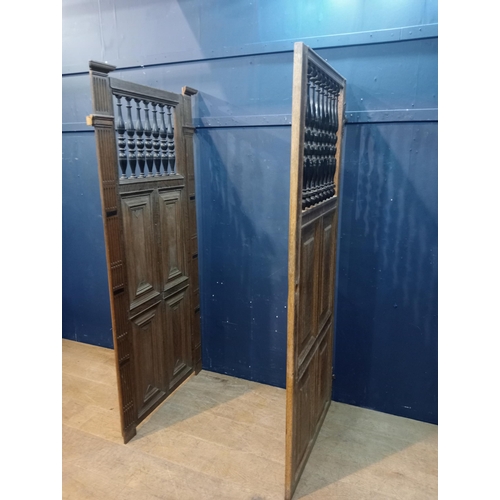 464 - Pair of oak bar dividers with turned spindles {Each H 147cmx W 74cm x D 3cm }.