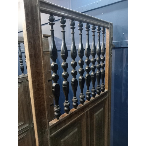 464 - Pair of oak bar dividers with turned spindles {Each H 147cmx W 74cm x D 3cm }.