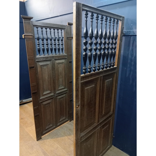 464 - Pair of oak bar dividers with turned spindles {Each H 147cmx W 74cm x D 3cm }.